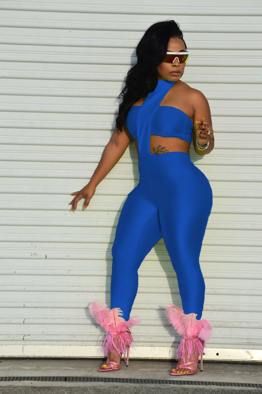 DSMTRC 2025 Frauen Stretch Tube Top + Skinny Halter Overall Fitness Straße Passenden Party Club Overalls Sexy Backless 2-stück Sets