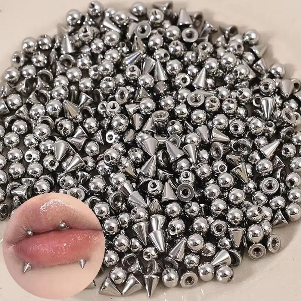 100pcs Stainless Steel Screw Balls Spike Accessories For Lip Nipple Belly Tongue Eyebrow Ear Piercing Rings Jewelry 14G 16G