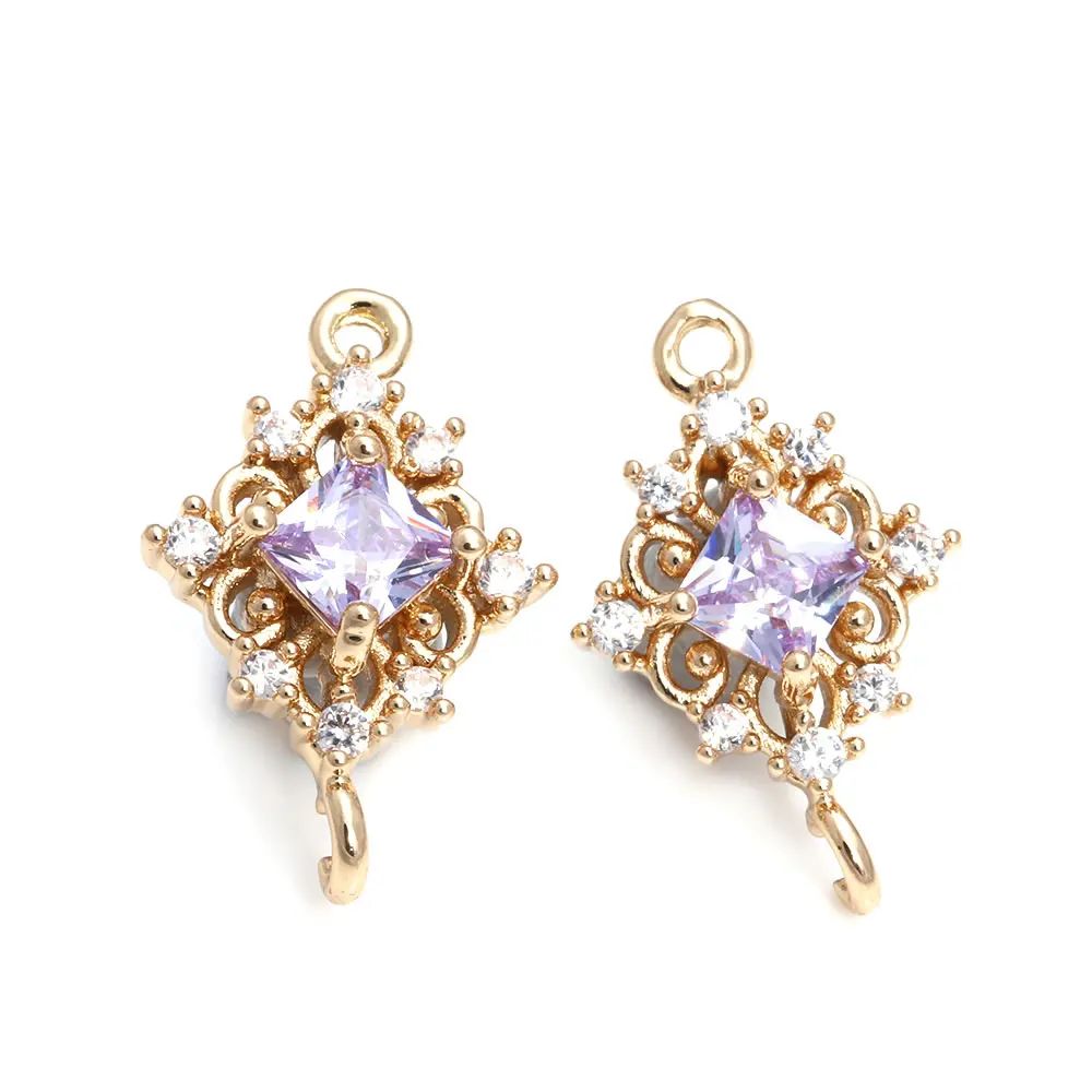 10PCS 11x17MM High Quality Champagne Gold Color Brass and Zircon 2 Holes Rhombus Connect Charms Pendants Jewelry Making Findings