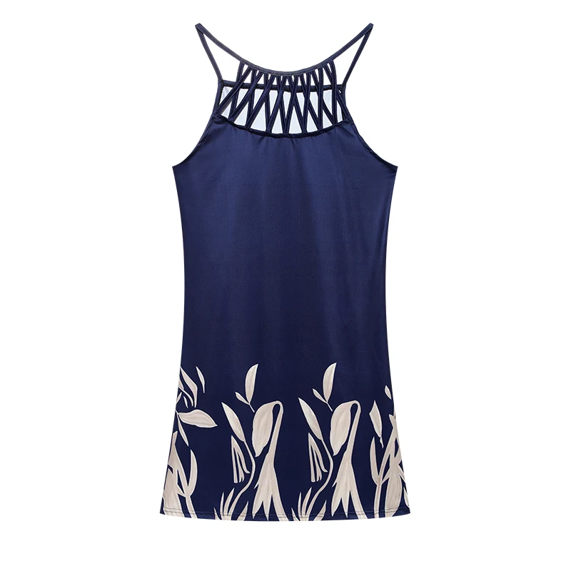 2026 New Spring and Summer National Wind Positioning Printing Mesh Belt Sleeveless Casual Dress