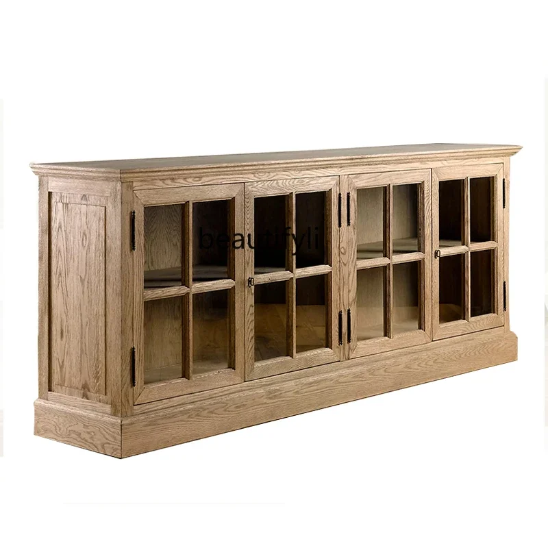 

French simple solid wood dining side cabinet household small large-capacity locker restaurant American entrance cabinet