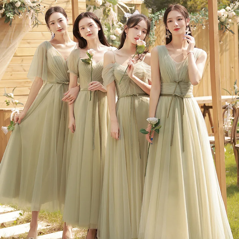 

Green Bridesmaid Dresses Temperament V-neck Lace-up Slim Long Evening Dress 2023 New Elegant Sister Group Prom Party Gown