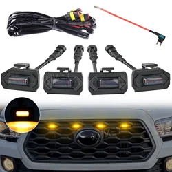 4x 4LED Grille Light Wiring Harness Kit Smoked Amber For Toyota Tacoma TRD Off Road Sport Models Front Grill 2020 2021 2022 2023