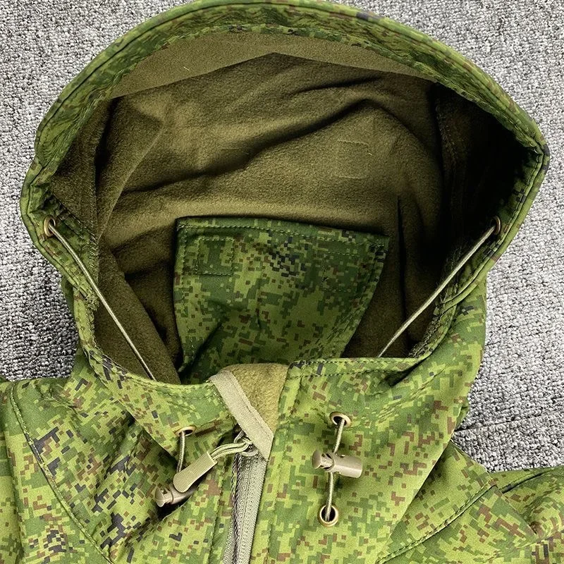 Mens  Waterproof Windproof Training Set Hooded Soft Shell Russian Camouflage Clothingof Multi Pocket Work Pants 2-piece Set