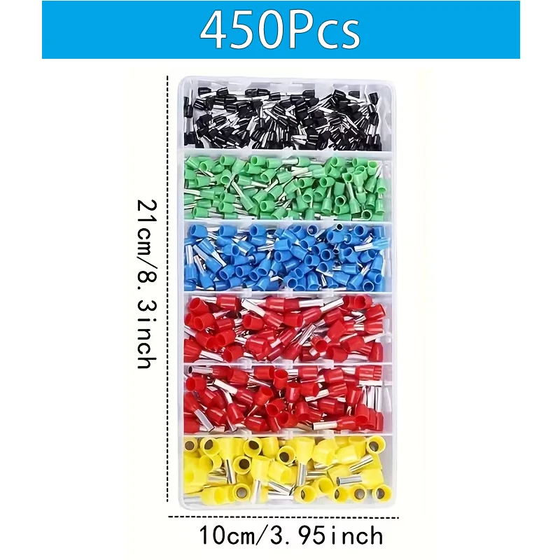 450/451pcs Set of Tubular Terminal Connectors, Insulated VE Tubular Crimp Terminal Kit, Includes HSC8 6-4A Crimping Pliers