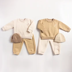 2Pcs Spring Baby Girl Boy Clothes Set Embroidery Thicken Fleece Warm Sweatshirt + Pant Baby Boy Tracksuit Toddler Clothes Outfit