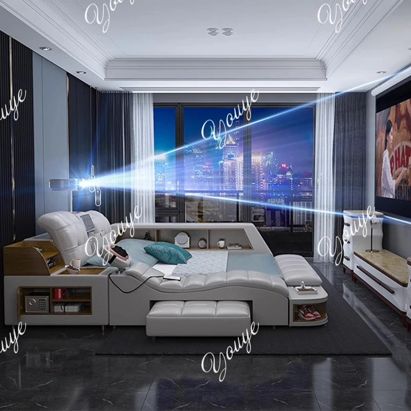 Luxury King Size Smart Massage Bed - Modern Wood Frame