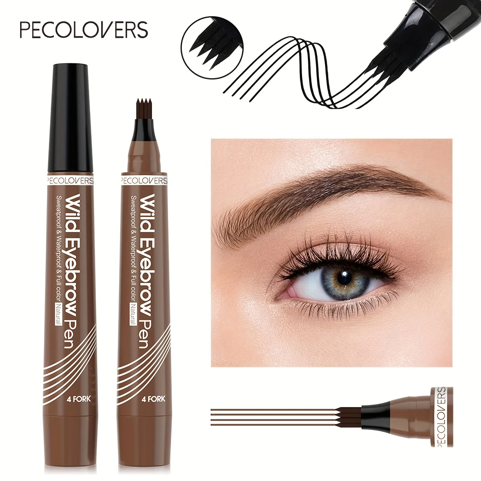 

1 PC Waterproof Microblading Eyebrow Pen, Easy-to-Use 4 Fork Tip, for Natural-Looking Hair-Like Defined Brows, All Skin Types