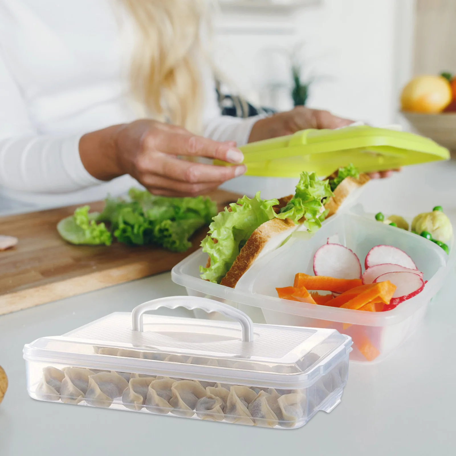 

Clear Dumpling Box with Lid Airtight Freezer Food Container Plastic for Fresh Storage and Fridge Organization