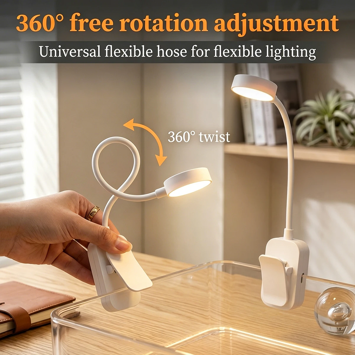 Portable LED Clip On Book Light Portable Reading Light Rechargeable 3 Color Eye Protection Stepless Dimmable Mini Night Lamp