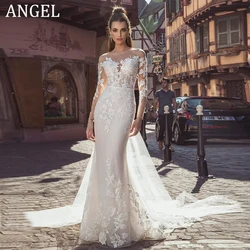 ANGEL Mermaid Lace Wedding Dresses Customized Illusion Back Long Bride Gowns Lace Applique Scoop Tulle Suknia ślubna 2025 civil