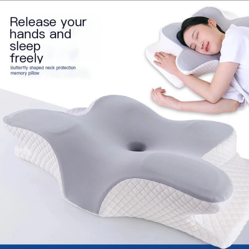 Orthopädisches Nackenkissen für den Schlaf, ergonomisches Butterfly-Kissen aus Memory-Schaum, langsam rückfedernd, komfortables Nackenmassage-Bettkissen