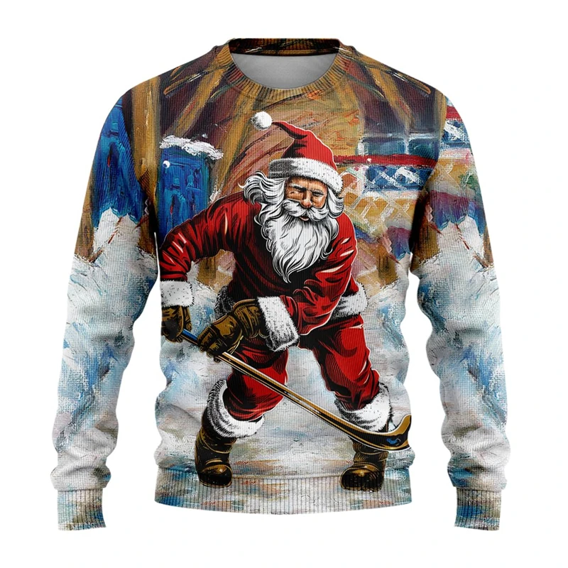 Santa Sports Ugly Christmas Sweater Fashion Ball Games 3D Printed Holiday Xmas Sweatshirt Mens Kids Streetwear Harajuku Pullover