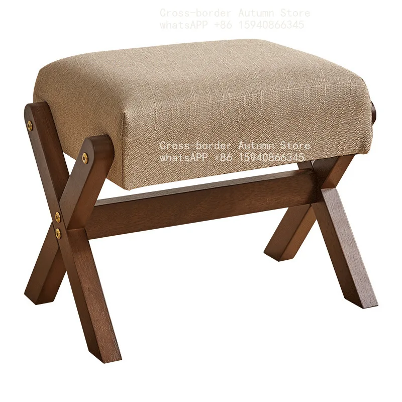 Solid Wood Footstool Soft Household Shoe Bench Doorway Stool Living Room Small Bench Sitting Stool for Bedside Dressing Room