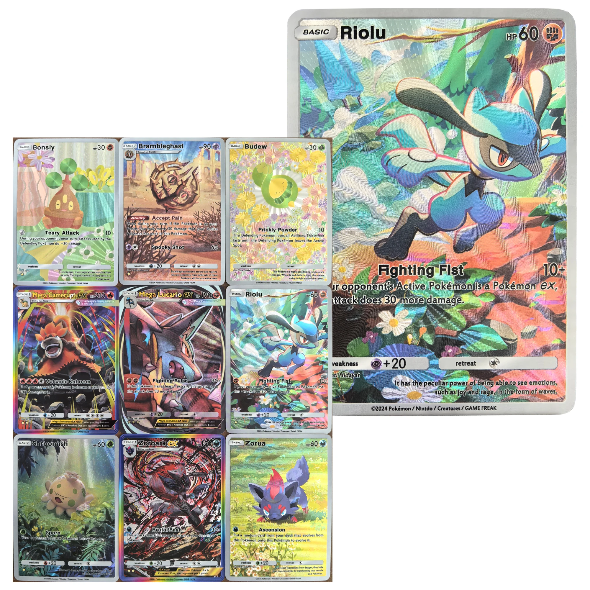 9-teiliges Set DIY Zoroark Lucario Camerupt Riolu Pocket Series Englische Textur-Blitzkarten Klassisches Spiel Anime-Sammelkarten