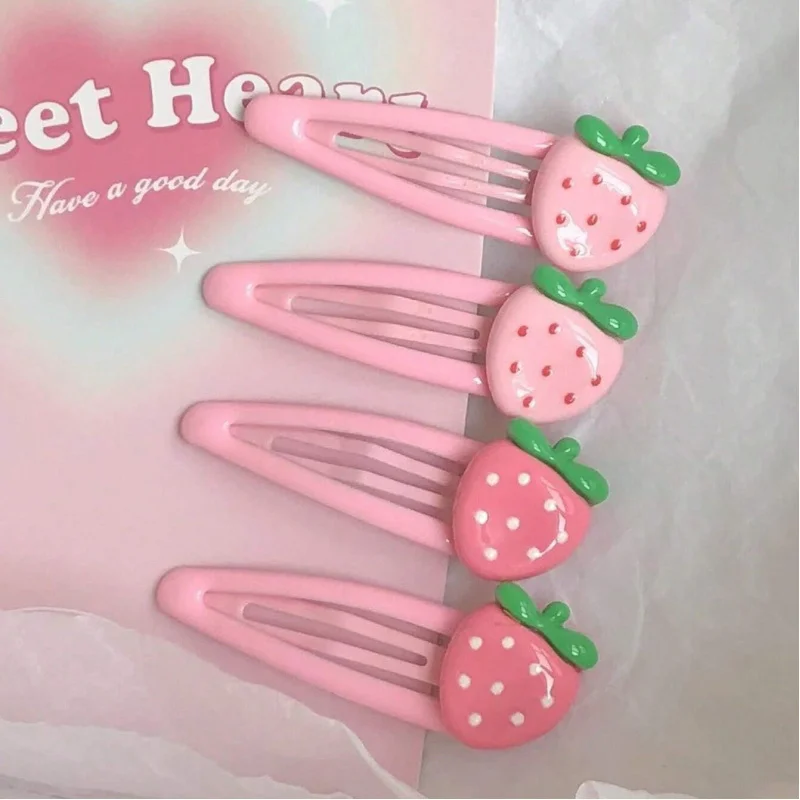 

4pcs Pink Strawberry Cute Hair Clips, Suitable For Daily Use, Can Hold Bangs And Side Hair Without Hurting Hair