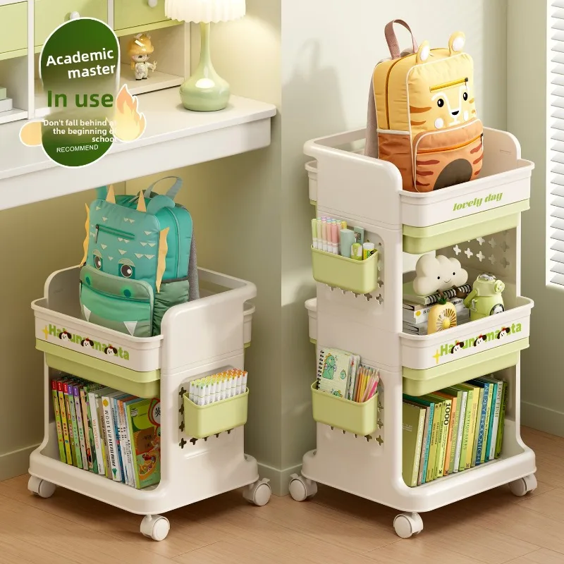 Wheeled Rolling Cart Multi Tier Backpack Storage Rack Floorstanding Kitchen Bedroom Snack Shelf Movable Storage Cart Furniture