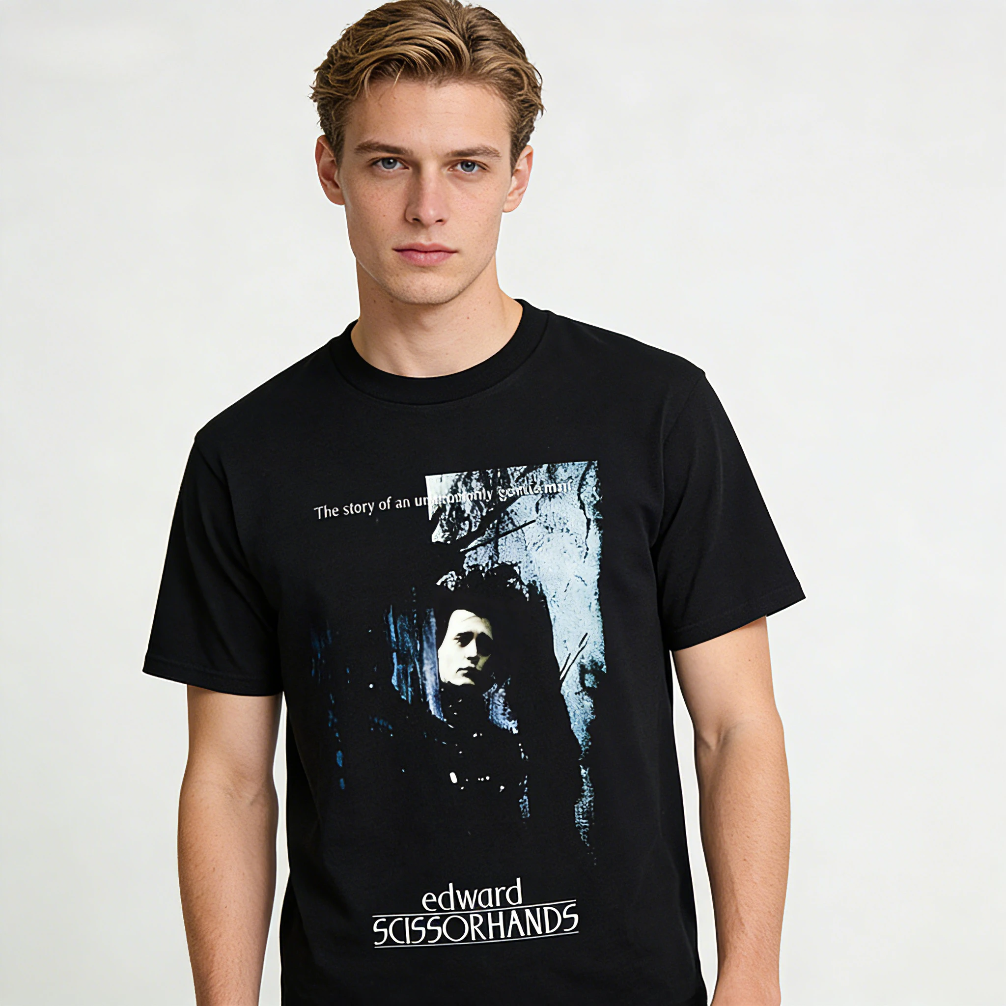 

Футболка с коротким рукавом «Эдвард с ножницами» в классическом европейско-американском стиле, весна-лето 2026, с эффектом потертости и состаривания