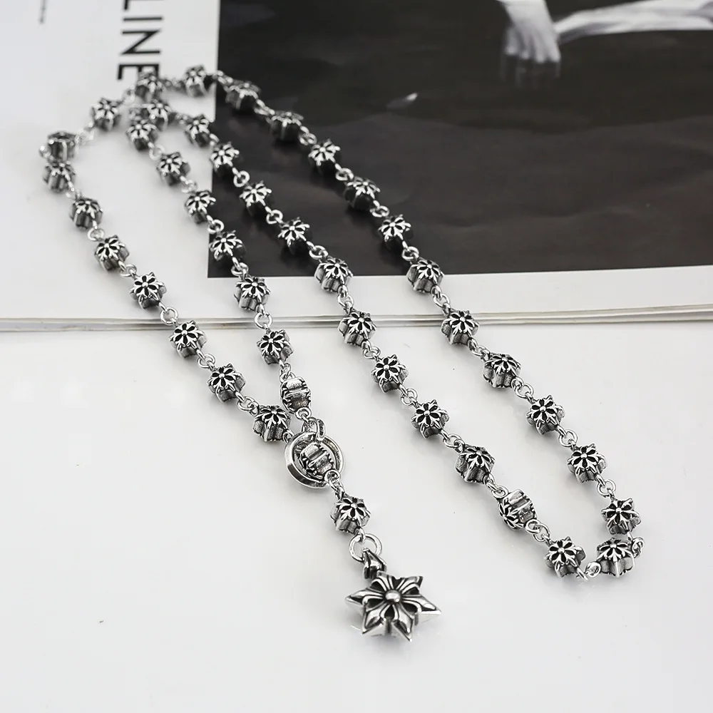 

European and American adjustable distressed niche dark wind six pointed star patchwork necklace