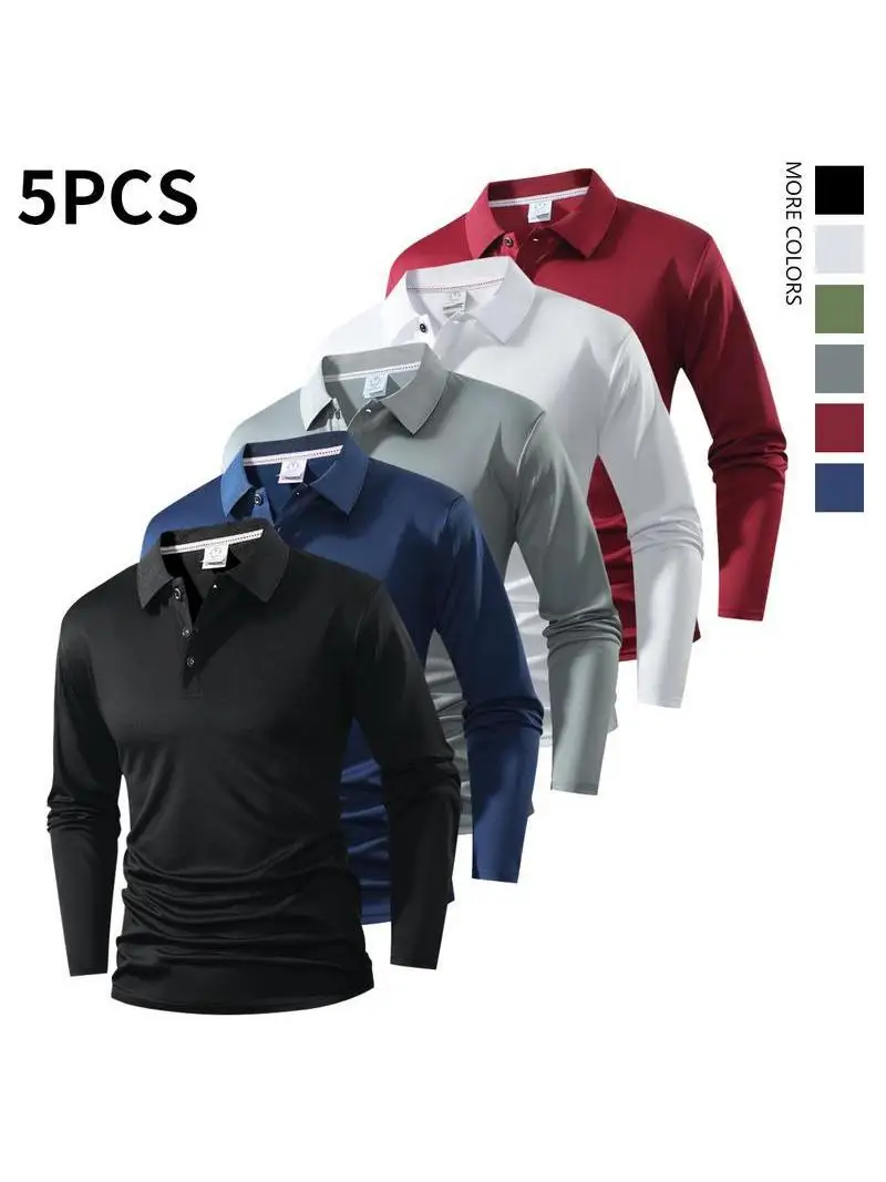 Classic Mens LongSved  Shirt 5piece Set Thickened Polyester Fiber Micro Elastic Striped Pattern Available in Spring Season