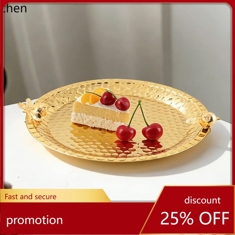 HXL Round Hammered Fruit Plate Ornament Cake Dessert Dish Shallow Plate Decoration