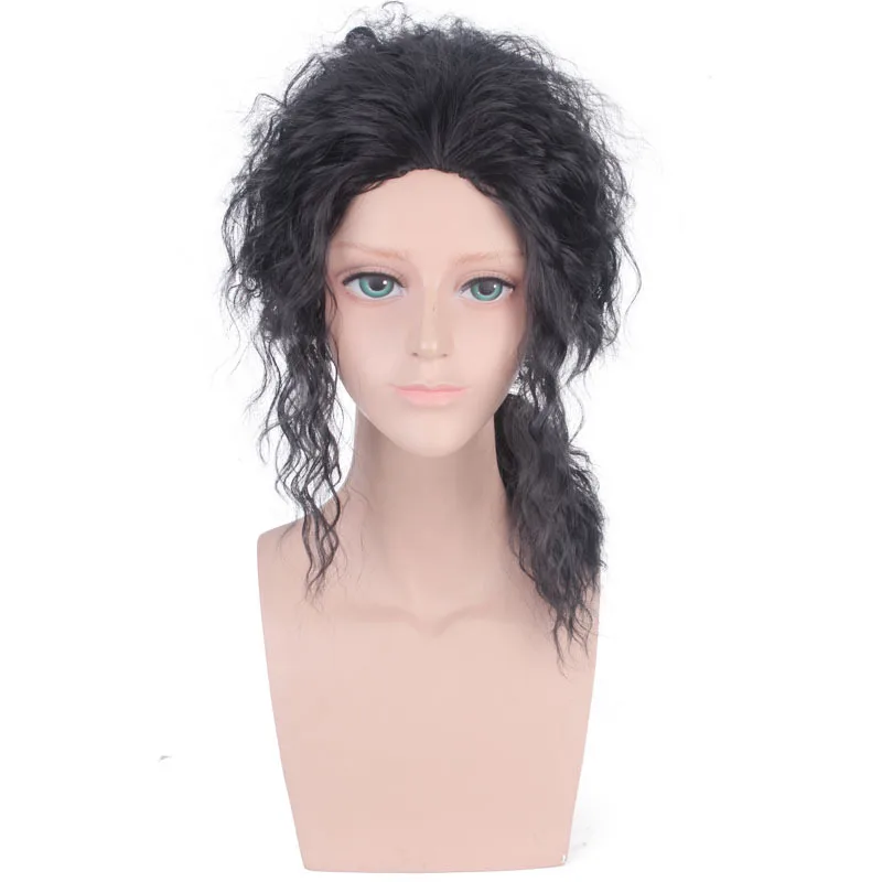 Synthetic Punk Wave Costume Wig for Men MJ-Inspired 80s Black Cosplay Hippie Rock Style Party Halloween