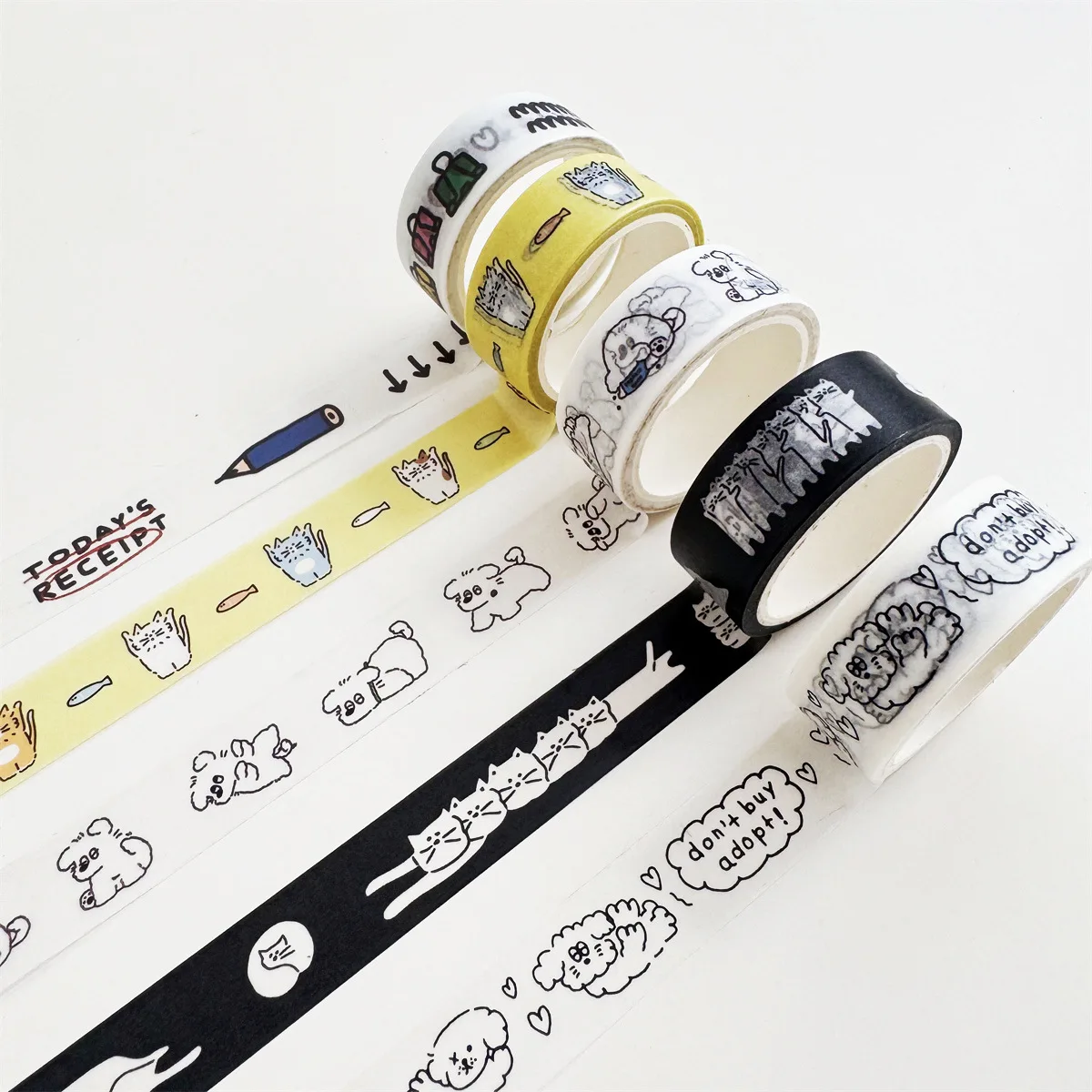 

Рулон 5 м: Минималистичная декоративная клейкая лента Washi с корейским эстетическим дизайном, рисованными вручную собаками и кошками, для скрапбукинга и творчества