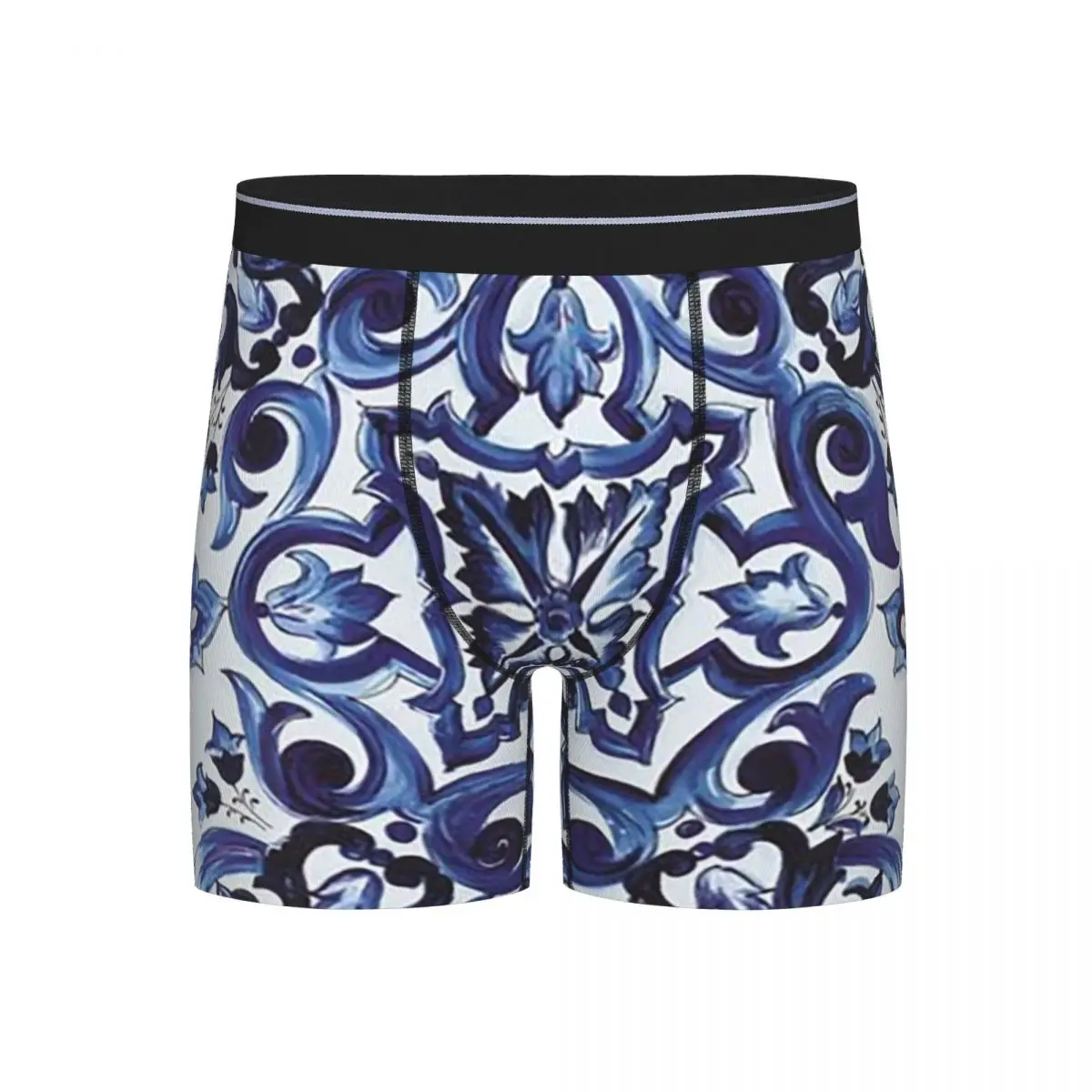 

Long Boxer Underpants Shorts Blue Ornate Floral Mediterranean Sicilian Tile Panties Male Comfortable Underwear for Homme Man