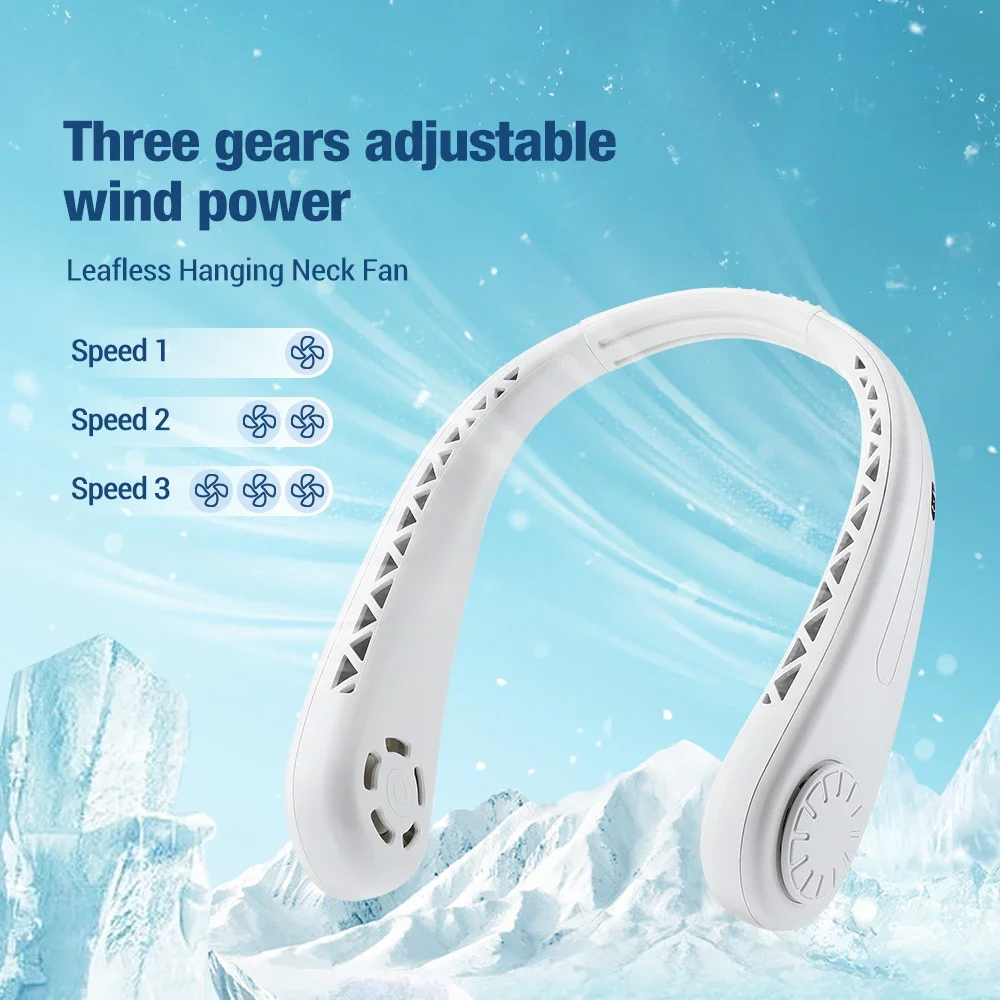 4000mAh  Mini Neck Mounted Fan Portable Bladeless Neck Rechargeable Air Cooler 3 Speed Mini Summer Sports Fan Outdoor Clip fan