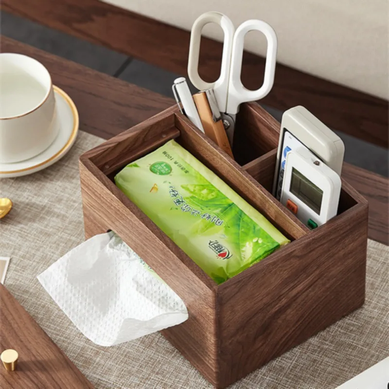 Walnut Wood Tissue Box Multi functional Storage Integrated Home Desktop Office Remote Control Storage Box Tissue Box