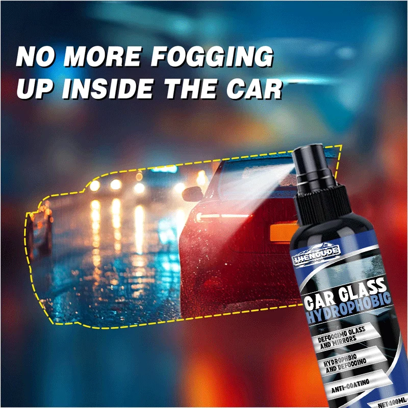 All-Weather Car Glass Defogging Spray Streak-Free Water Repellent Anti-Fog Coating for Clear Driving Vision