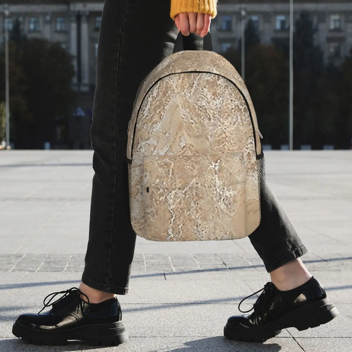 Contemporary Cream Beige Sand Stone Granite Marbl Backpack Student BookBag Boys Girls School Bag Laptop Shoulder Bags