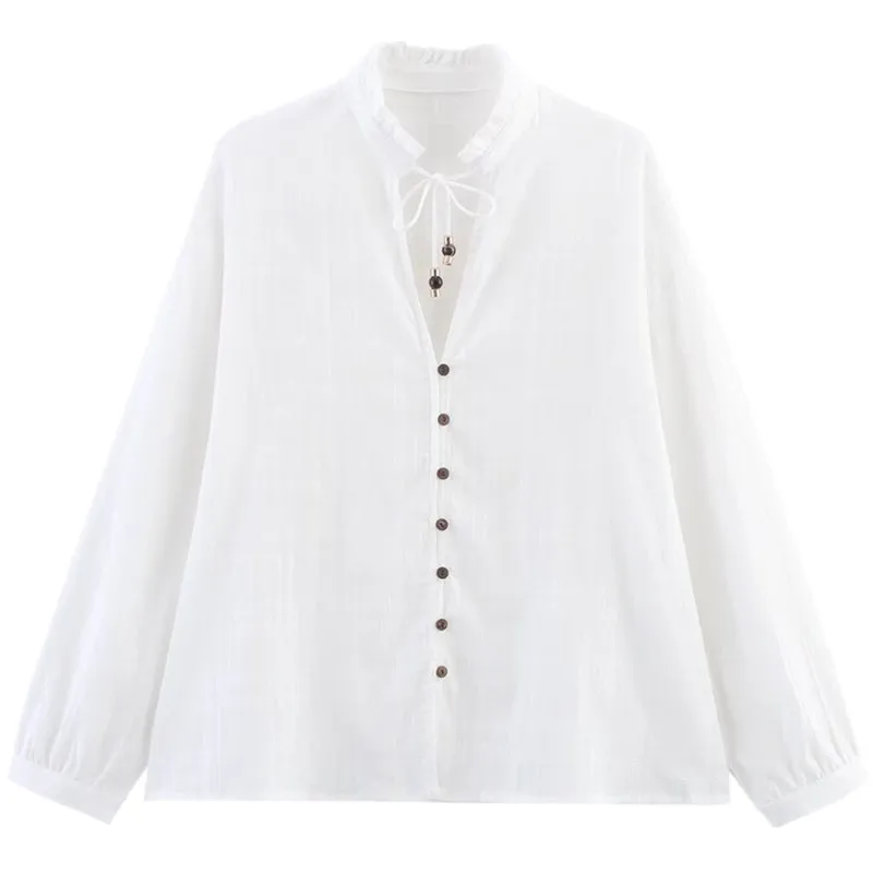 Printemps 2025 femmes Design Sensation bouton en bois Long col Sve irt nouveauté polyvalent coupe ample longueur régulière