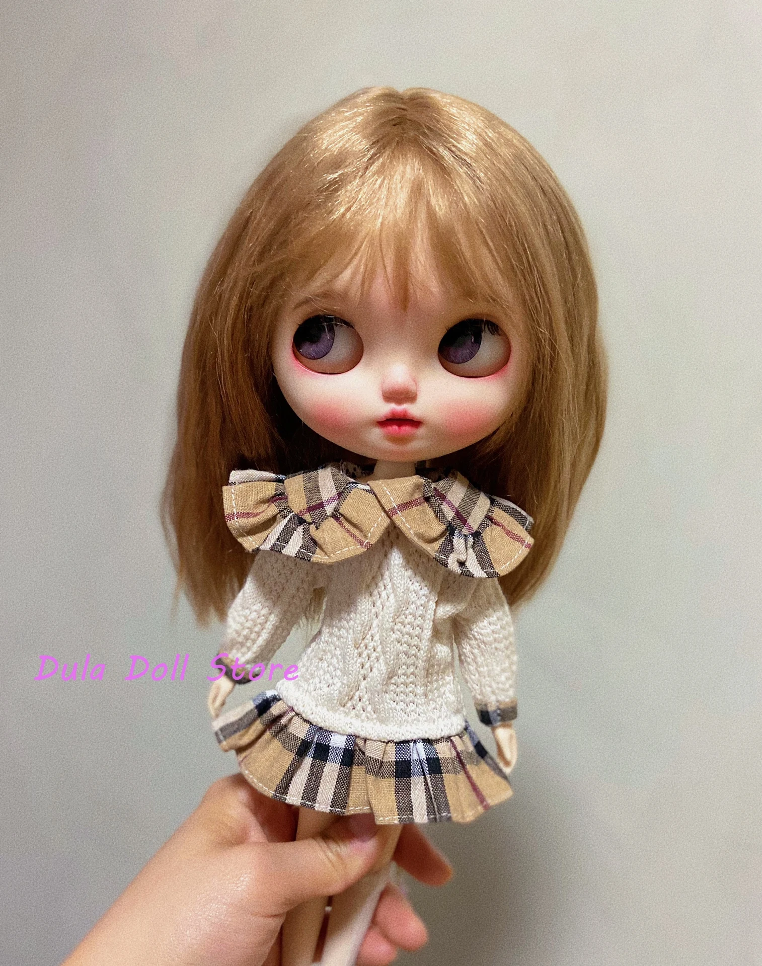 Dula Doll Clothes Dress Checkered knitted long-sleeved dress Blythe Qbaby ob24 ob22 Azone Licca ICY JerryB 1/6 Bjd Doll