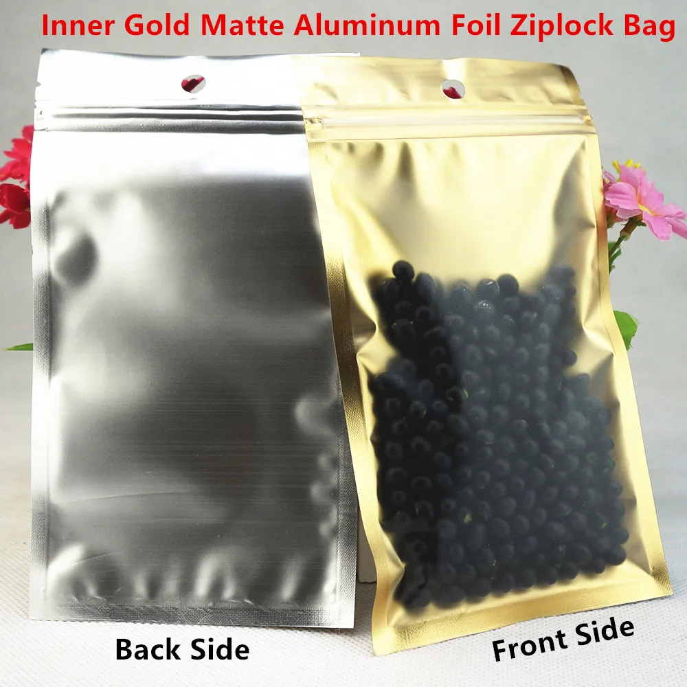 

100pcs One Side Clear Aluminum Foil Ziplock Bags with Inner Golden - Matt Finish Zipper Self Sealing Pouches 3C Products Package