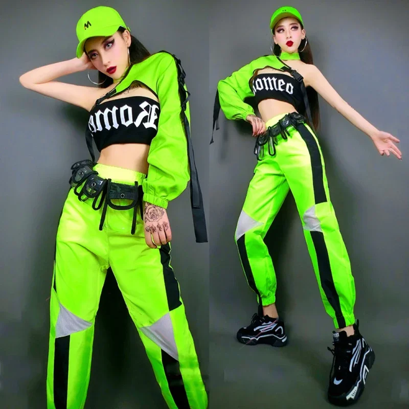Hip Hop Clothes Fluorescent Green Outfit Hiphop Pants For Women Jazz Performance Stage Costume Bar Dj Gogo Dance Wear DNV14375