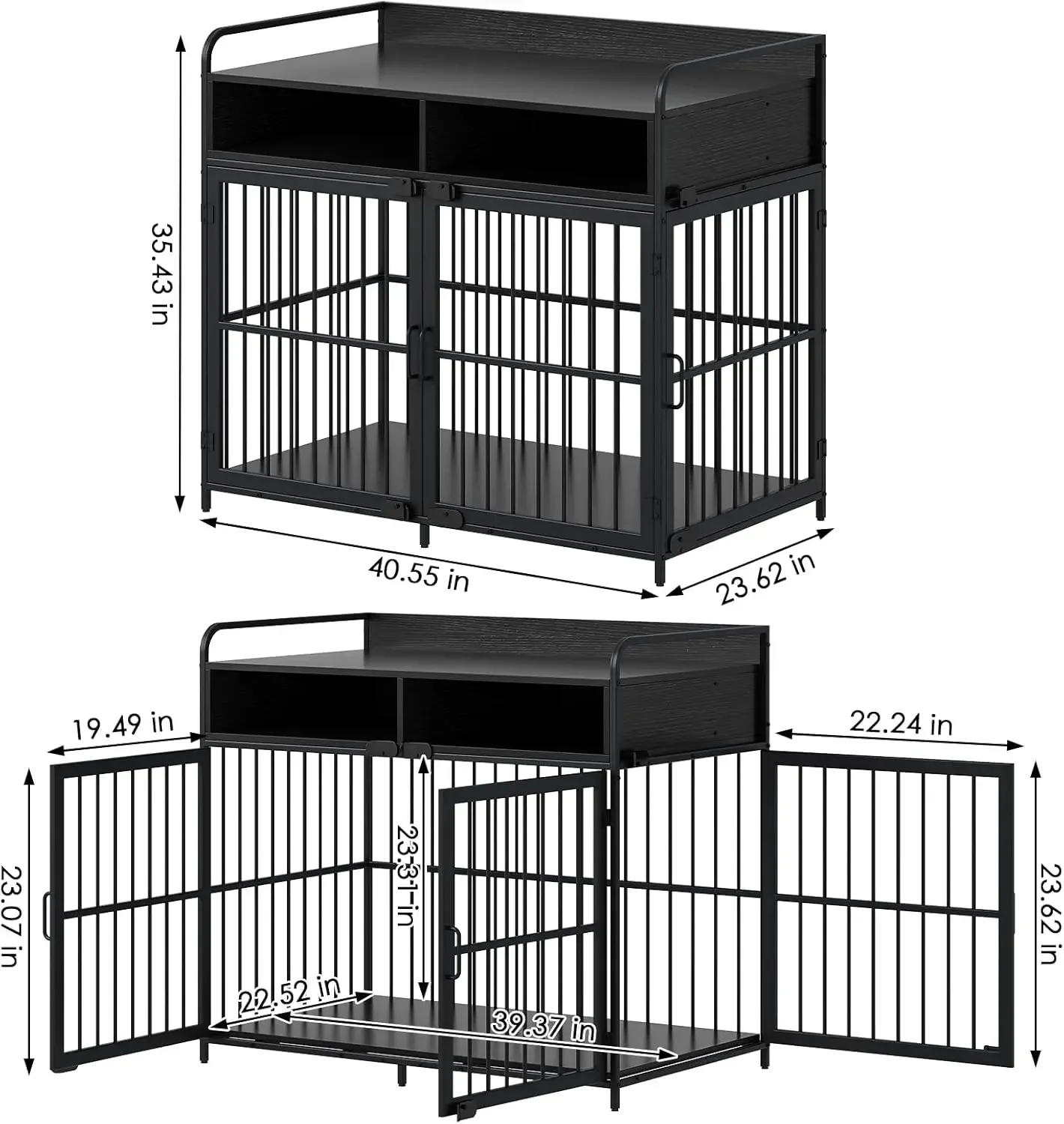 Large Furniture Dog Crate, Kennel Indoor, Wood Cage Table with Drawers Storage, Heavy Duty Dog Crate