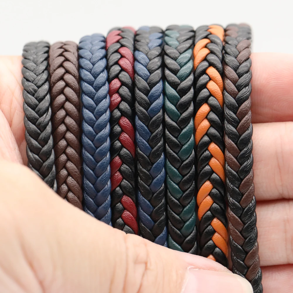 6mm 2meters Colorful Flat Braided Faux Genuine Leather Bracelet Finding PU Leather Cord String Rope DIY Necklace Bracelet Making