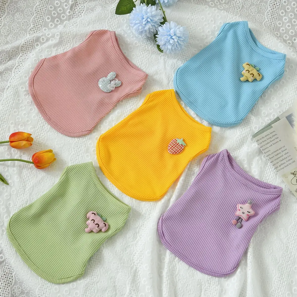 Pet Summer Cool and Breathable Small Tank Top Cat and Dog Clothes Pet Simple and Cute Clothes Elephant Star Accessories