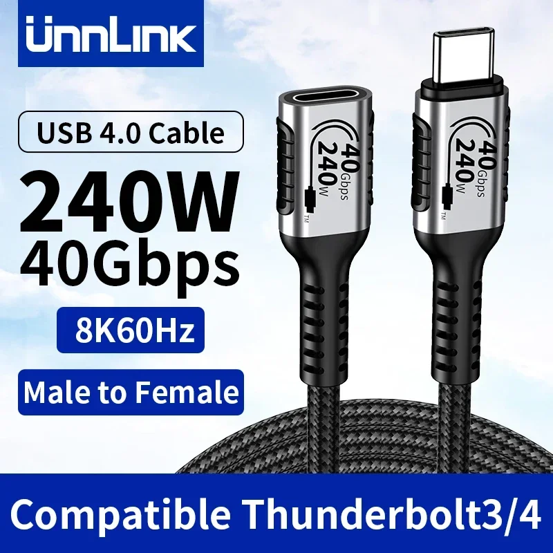 Unnlink USB C Extension Cable Type C Extender Compatible With Thunderbolt 4/3 USB4.0/3.2/3.1 Fast Charging for MacBook 8K 4K 