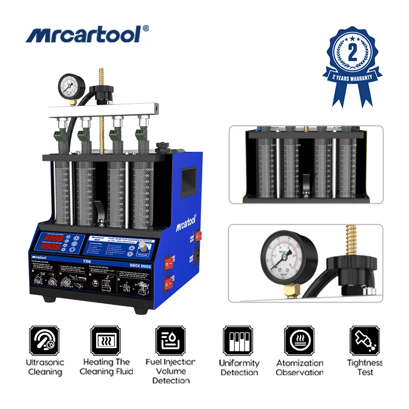 MRCARTOOL V308 Car Fuel Injector Heating Cleaning Tester 2in1 Machine Ultrasonic Cleaner Gasoline Fuel Injector PK AUTOOL CT150