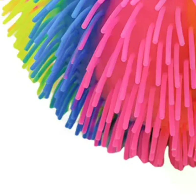 

Радужный сенсорный шарик-пуховик — игрушка для снятия стресса 22 см/8,5 дюйма с колючкой текстурой и эластичными струнами