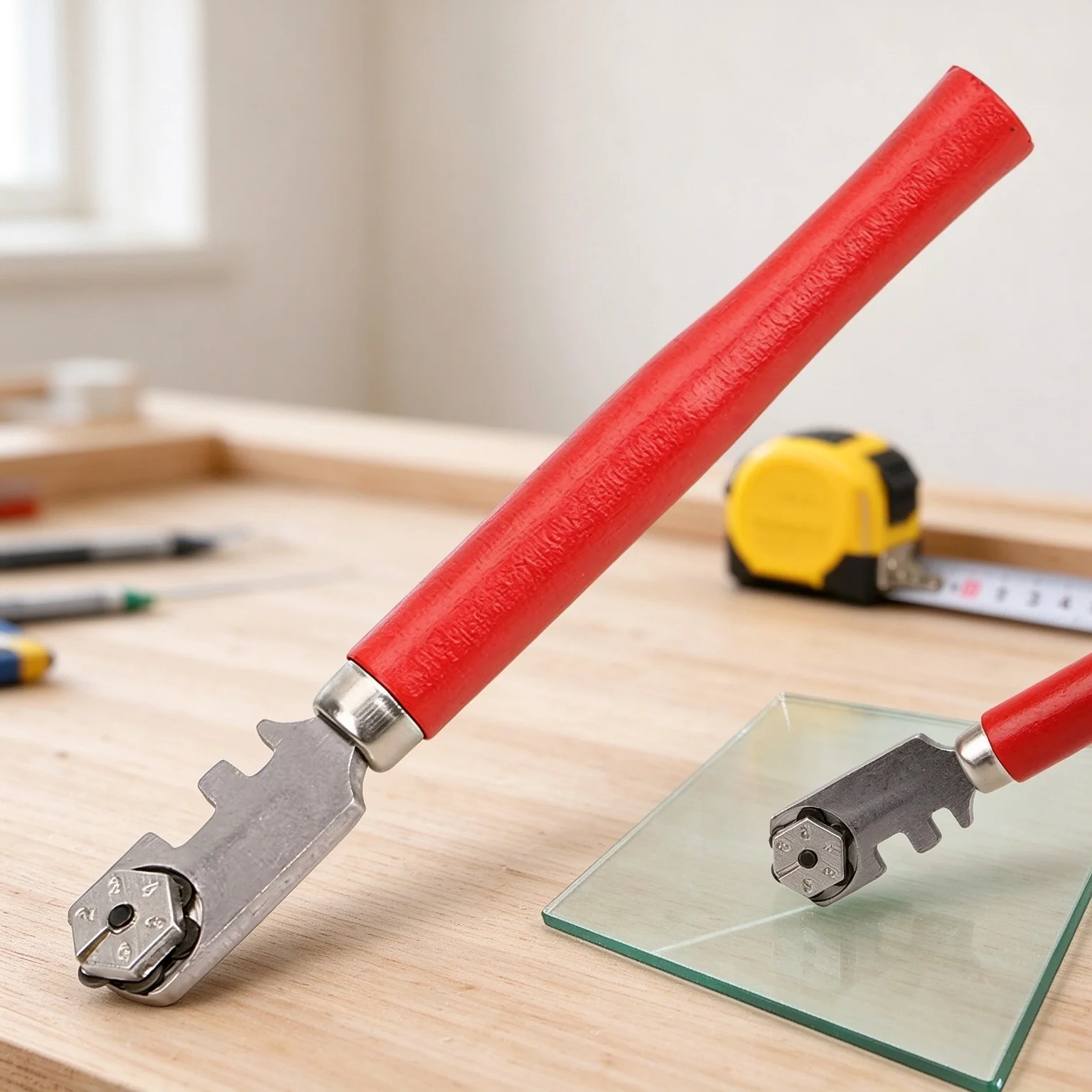 1Pc Professional Glass Tile Cutter Window Craft Wooden Handle 130mm for Hand Tool Diamond Tipped Portable Glass Cutter Tools