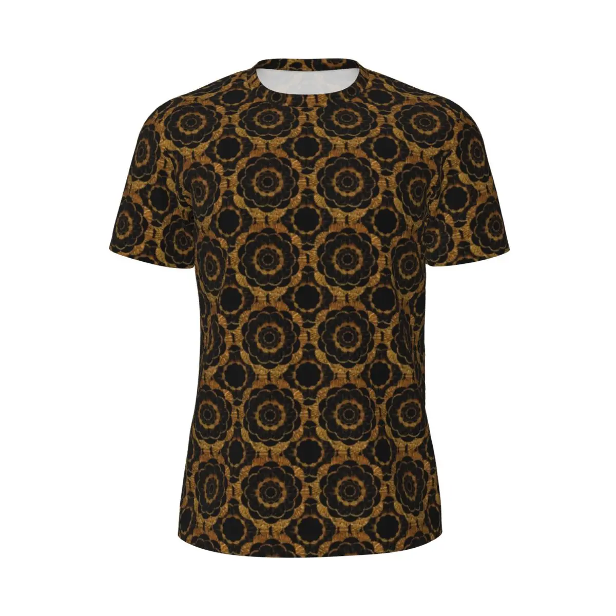 Sports T Shirt For Male Retro Mandala T-Shirts Harajuku Gold Floral Print Summer Tees O Neck Y2K Basic Clothing Birthday Present