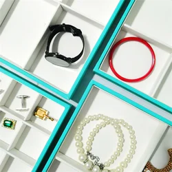 High-end Leather Rings Bracelet Necklace Holder Earrings Pendant Storage Tray Jewelry Organizer Case 35*24Cm