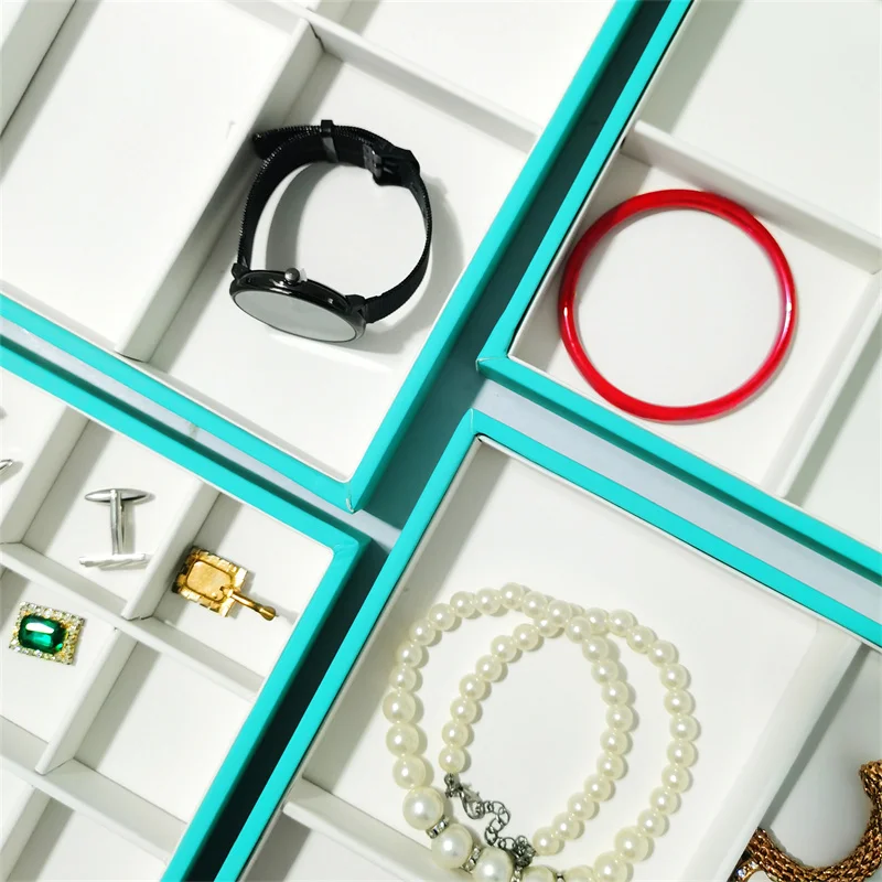 High-end Leather Rings Bracelet Necklace Holder Earrings Pendant Storage Tray Jewelry Organizer Case 35*24Cm