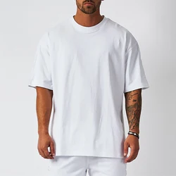 Top Men's Blank T-Shirt White Oversized Retro Solid Color T-Shirt Large Size Men's Women's Fashion Short Sleeve Men's T-Shirt