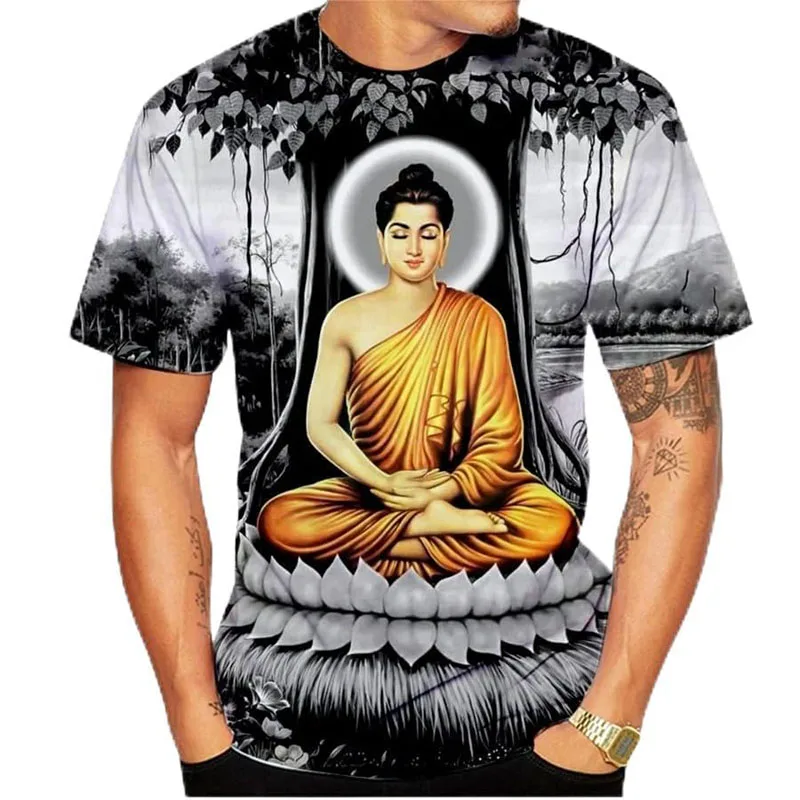

Full Print Buddha Graphic T Shirts Men's Women's Fashion Casual Short Sleeve Buddhist Tee Shirt Tops Streetwear Kids Tshirt