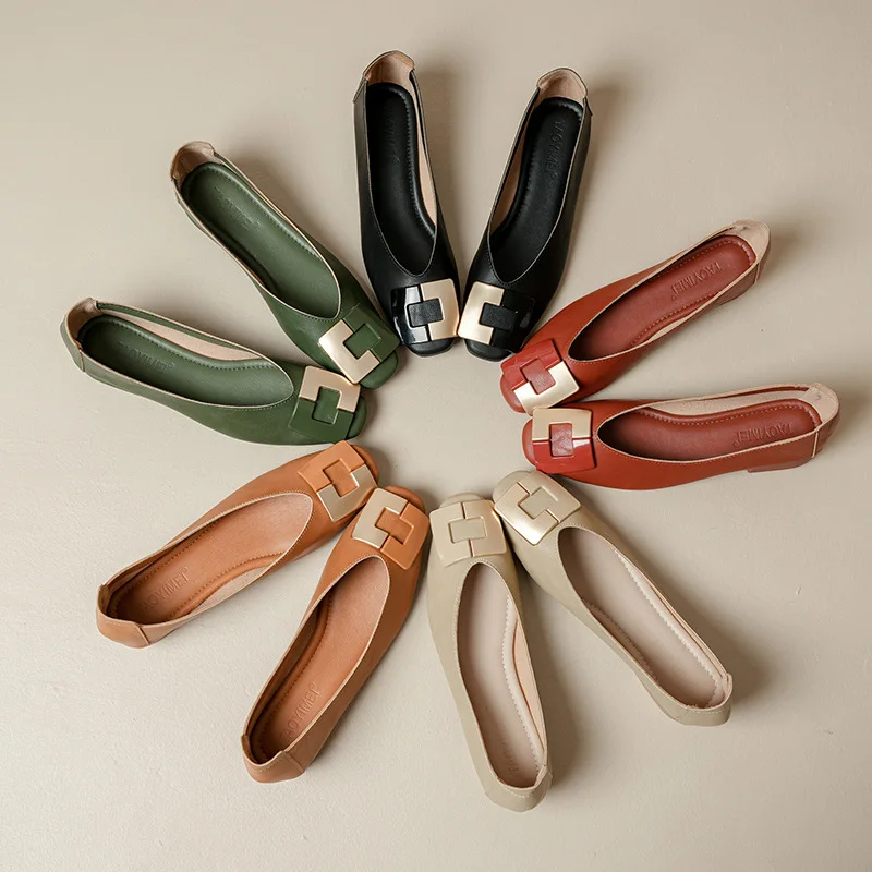 Flat Shoes Women's Fashion Butterfly-knot Square Toe Party Leather Ballet Big Size 43 Shallow Ladies Loafers Black Blue New 2024