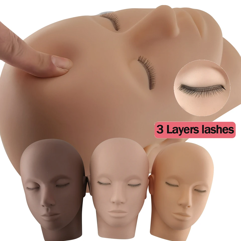 

3 Layers Lashes Mannequin Head Face Head For Practice False Lashes Extension Grafting Lash Training Tools Makeup Practice Model